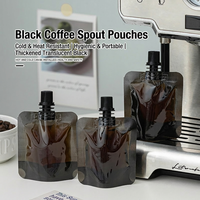 Pochette souple noire personnalisable avec bec verseur et buse d'aspiration, petit sac en plastique pour jus et liquides