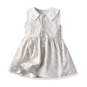 Wholesale Beige floral girls dresses kids 2023 cotton children cheap party dress princess dresses children formal clothes
