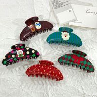 Nouvelle Pince à Cheveux Grande en Plastique Faite à la Main pour Noël, Motif Plaid et Pois, Ours, Bonhomme de Neige, Nœud, pour Chignons et Coiffures Arrière de la Tête pour Femmes