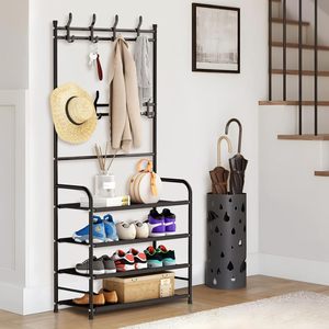 5-Tier Metal <b>Shoe</b> <b>Rack</b> Coat <b>Rack</b> Detachable Design Modern Multifunction <b>Storage</b> for Living Room Entryway-Free Standing Clothing - Product Image 3