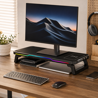 Soporte Multifuncional para Monitor de Escritorio con Puerto USB y Cargador Inalámbrico para Teléfono, RGB, para Computadora Portátil Pequeña
