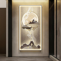 Peintures murales en verre modernes en porcelaine de cristal de wapiti de plumes personnalisées de luxe léger avec led pour la décoration intérieure