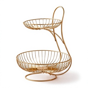 Panier de rangement à fruits en fil métallique doré à deux niveaux, support de rangement pour légumes à 2 couches pour table de cuisine - Product Image 1