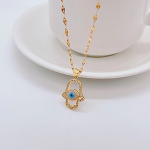 Fashion Trend placcato oro <span class=keywords><strong>mano</strong></span> <span class=keywords><strong>di</strong></span> <span class=keywords><strong>Fatima</strong></span> <span class=keywords><strong>collana</strong></span> in acciaio inossidabile <span class=keywords><strong>con</strong></span> ciondolo malocchio gioielli per donne e uomini - Product Image 4