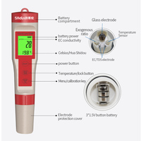 Testeur d'eau Portable TDS Meter Pen 4 en 1 Testeur numérique TDS/EC/PH/Temp Détecteur d'eau numérique portable pour l'eau potable