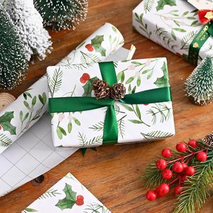 Rollo de Papel de Regalo Navideño Holly, 17 Pulgadas x 33 Pies, Hojas de Acuarela, Bayas Rojas, Ecológico, para Manualidades y Regalos - Product Image 6