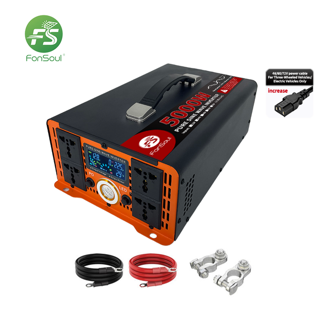 Fonsoul Pure Sine Wave Inverter 5000W DC 12V 24V 48V 72V AC 110V-220V 50/60Hz Single Phase 95% Efficiency Home Car Inverter Use