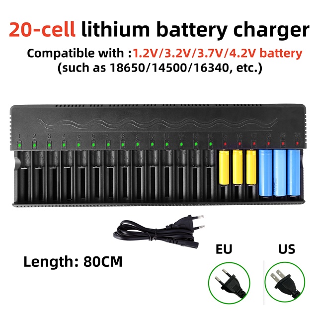 AA/AAA Multi-Function Smart Lithium Battery Charger with 20-Slot Charging Compartment for Camera & Microphone