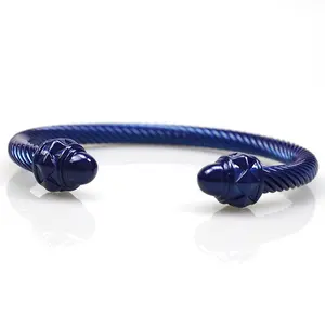 EW-pulsera abierta de color acero inoxidable para mujer, brazalete de cuerda trenzada con personalidad, chapado en oro