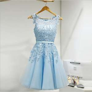 10 अलग-अलग रंग भ्रम गर्दन बेडेड एपलिक मिनी लंबाई दुल्हन एक लाइन लघु पार्टी प्रोम कपड़े - Product Image 4