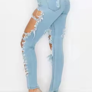 Oferta Caliente: Jeans Ajustados de Mujer de Alta Calidad a Bajo Precio, Casuales y Sexys, 100% Algodón, Lavado Ácido, Desgastados, de Talle Alto - Product Image 2