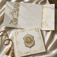 Suite d'invitations de mariage de luxe, pliées en deux, personnalisées, avec dorure à chaud, en ivoire, style baroque, monogramme, cartes d'invitation de luxe avec enveloppe