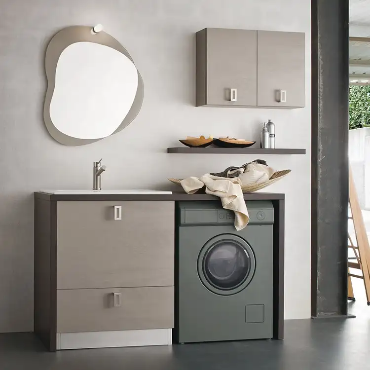 Apartman çamaşır makinesi çamaşır lavabo banyo dolabı Vanity Combo Modern grafik tasarım zemine monte, zemin üstü PVC DQ024