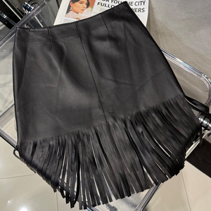 Fall Vintage <strong>Brown</strong> Suede <strong>Skirts</strong> Fitted Genuine <strong>Leather</strong> Pencil <strong>Skirt</strong> Tassel <strong>Skirt</strong> Woman - Product Image 3