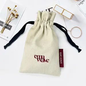 Shunfa Custom Wholesale Cotton Canvas Pouch Small Herringbone Drawstring Dust Bags With Silk Screen Printing And Woven Label