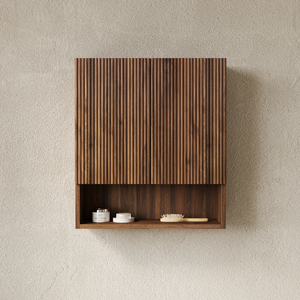Mobiletto da bagno a parete Tobi 26 con ante a righe, ripiano e vano portaoggetti aperto sopra il WC - Product Image 4