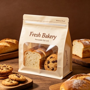 Custom Logo 8 Side <b>Seal</b> Bottom <b>Bags</b> With Clear Window Resealable Zip Lock Moisture Proof Bakery Bread Cookie Food Packaging <b>Bag</b> - Product Image 2