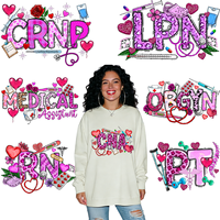 Transferts DTF d'usine, faux fil, motif infirmière, impression sérigraphique de haute qualité, transferts thermiques personnalisés, designs de transfert DTF pour t-shirts