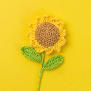 Handmade Knitted Wool Artificial Sunflower Branch 30cm Woven Rose Tulip Style Home Decor Wedding Photography Prop - Product Image 2