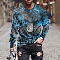 T-shirt à manches longues pour homme, col rond, motif toile d'araignée imprimé en 3D, costume d'Halloween, coupe classique, tricoté, 100% polyester, 2025