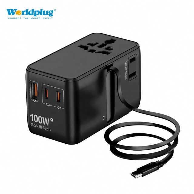 100W PD GaN Fast Charging Universal Adapter Cable All Ports Multi-Function Travel Global Wall Socket for Camera and Laptop