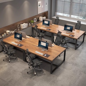 Bureau de conférence informatique moderne de style industriel en bois massif pour quatre personnes, hauteur réglable, pour usage commercial en bureau - Product Image 3