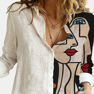 Chemisier élégant pour <span class=keywords><strong>femme</strong></span> à <span class=keywords><strong>col</strong></span> rabattu et manches longues, imprimé floral abstrait, simple boutonnage, coupe ample - Product Image 1