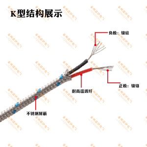 Cable de Medición de Temperatura Blindado Tipo K de 2x0.35mm con Termopar y Cable de Compensación Tznuoyi - Product Image 2