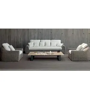 Moda lusso divano giardino Set in alluminio PE Rattan tessitura a mano mobili italiani hotel mobili