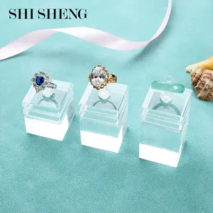 SHI SHENG dudukan cincin akrilik bening kosmetik Blok cap lembar persegi 3 buah/set untuk dudukan pajangan perhiasan