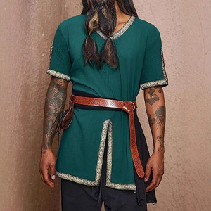 Personalizada Medieval Pirata Camisa Disfraz Renacimiento Vikingo Caballero Túnica Halloween Split Hem Cosplay Top para Hombres - Product Image 2