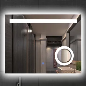 Espejo de estilo moderno Rectangular para baño, pantalla de hora, retroiluminado, Led, desnebulizador, inteligente, 2021