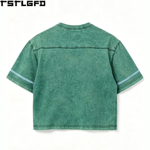 Custom Acid Wash Oversized T <b>Shirt</b> Men Green Vintage Boxy Drop Shoulder Graphic Raccoon Print Streetwear <b>Y2K</b> Wholesale Bulk - Product Image 4