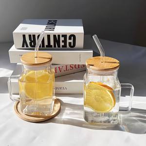 Vente chaude clair Simple mur unique verre Sippy tasses 620ml <span class=keywords><strong>tige</strong></span> carré thé paille tasse avec <span class=keywords><strong>l</strong></span>èvres en <span class=keywords><strong>bambou</strong></span> - Product Image 1