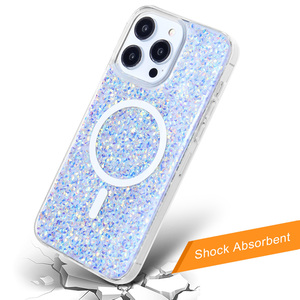 Coque de téléphone KINGSOUL ultra-résistante en TPU+PC, époxy, scintillante, de style luxueux, pour iPhone 15/16 Pro Max avec anneau magnétique - Product Image 6