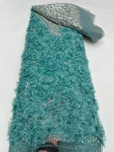 قماش دانتيل شانتيلي مطرز بالزهور بتصميم جديد من NI.AI، قماش دانتيل مزين بالترتر، قماش دانتيل مطرز باللؤلؤ، قماش شبكي من الدانتيل - Product Image 5