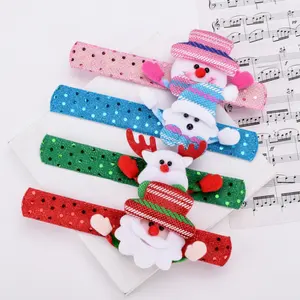 Led Xmas Slap Bracelets Santa Snowman Deer Bear Hand Buckle Plush Hand Ring Christmas Decorations Toys