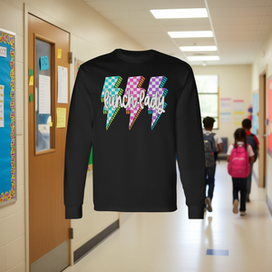 T-shirt à manches longues Lunch Lady, design à carreaux, retour à l'école, premier jour d'école - Product Image 3