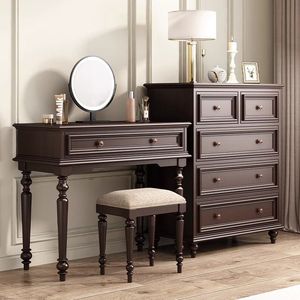 American Style Solid Wood Dresser With <b>Mirror</b> Five Drawer Chest Bedroom Storage Furniture - Product Image 1