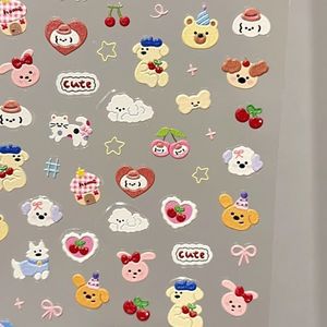 สติกเกอร์ติดเล็บลายสัตว์สไตล์ INS พร้อมโบว์ เชอร์รี่ การ์ตูน กันน้ำ น่ารัก สำหรับเด็ก DIY ตกแต่งเล็บ - Product Image 1
