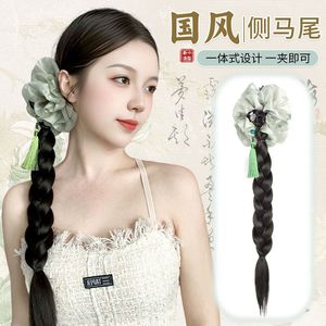 Cola de caballo trenzada para mujer, extensión de cabello trenzado largo de estilo chino con clip de flor, accesorio Hanfu Cheongsam - Product Image 1