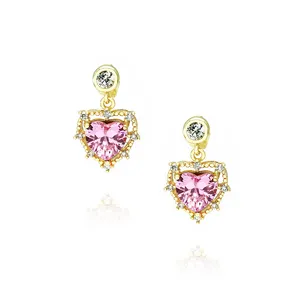 New Arrival Pretty Jewelry Brass 18K Gold Plated Heart Shape CZ Stud Earrings for Women
