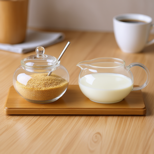 ชุดแก้วน้ำตาลและครีมเมอร์พร้อมฝาปิดและช้อนบนถาดไม้ - Product Image 3