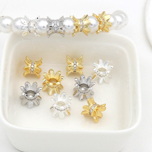 <b>Flower</b> Spacer Bead Zircon Jewelry Finding DIY <b>Bracelet</b> Parts 14K Gold Plated Silver Color 18K Gold White Gold Beading Components - Product Image 1