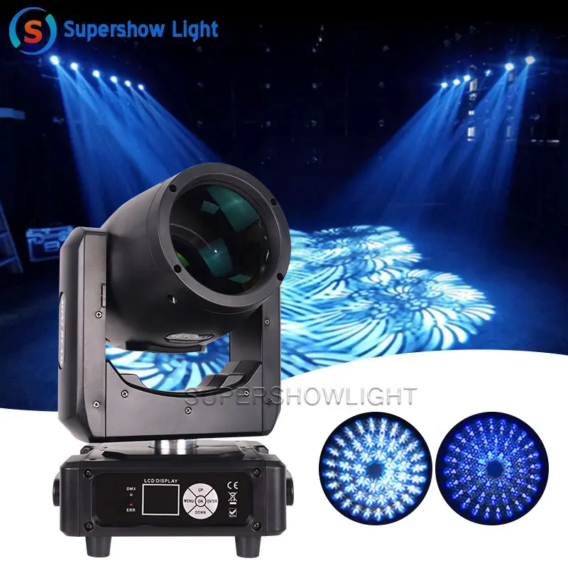 Supershow Mini 230W 7R lampu sorot efek es dan pelangi bergerak cahaya kepala untuk pesta disko Dj pernikahan