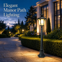 Lampadaire de jardin extérieur vintage européen 115 cm, IP65 étanche, en aluminium bronze antique, pour villa, manoir, propriété