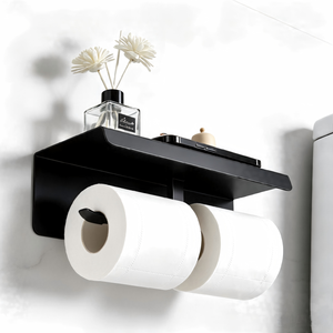 Duvara Monte Edilen Çift Rulolu Tuvalet Kağıdı Tutucu, Telefon Raflı, Delme Gerektirmeyen Paslanmaz Çelik Banyo Kağıt Havlu Askısı - Product Image 3