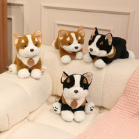 Peluche Corgi 26 cm assis et 32 cm couché, chien en peluche noir/jaune, rembourrage en coton PP, poupée en peluche courte et douce, 3 ans et plus