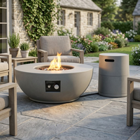 Table de foyer au propane de 36 pouces, ensemble de 2 pièces, 50000 BTU, support de réservoir en acier rond, foyer extérieur moderne et écologique - Gris