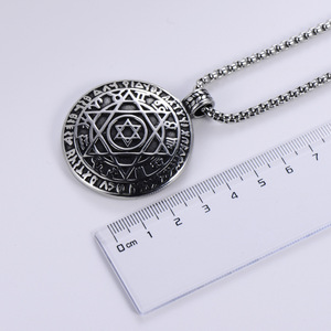 Collana con Ciondolo <span class=keywords><strong>Sigillo</strong></span> <span class=keywords><strong>di</strong></span> <span class=keywords><strong>Salomone</strong></span> Esagramma Punk Antico Amuleto Potente dei Dodici Segni Zodiacali - Product Image 4